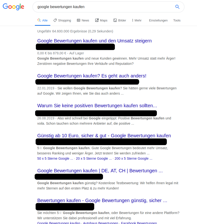 Screenshot “google bewertungen kaufen”