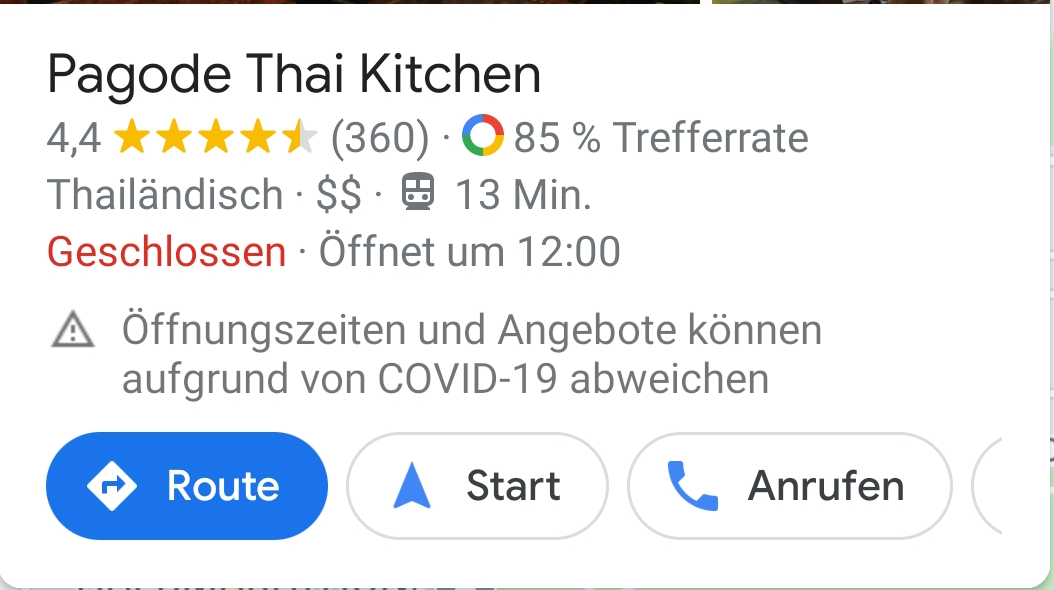 Die Meldung verschwindet, wenn die Öffnungszeiten aktualisiert werden