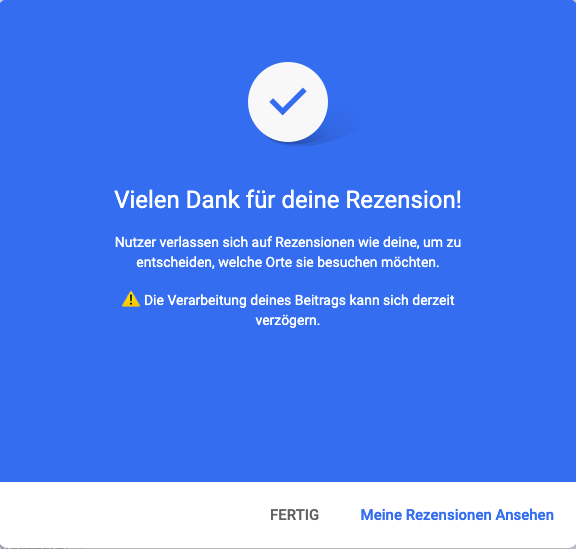 Mitteilung beim Abgeben von Bewertungen während der Corona-Krise