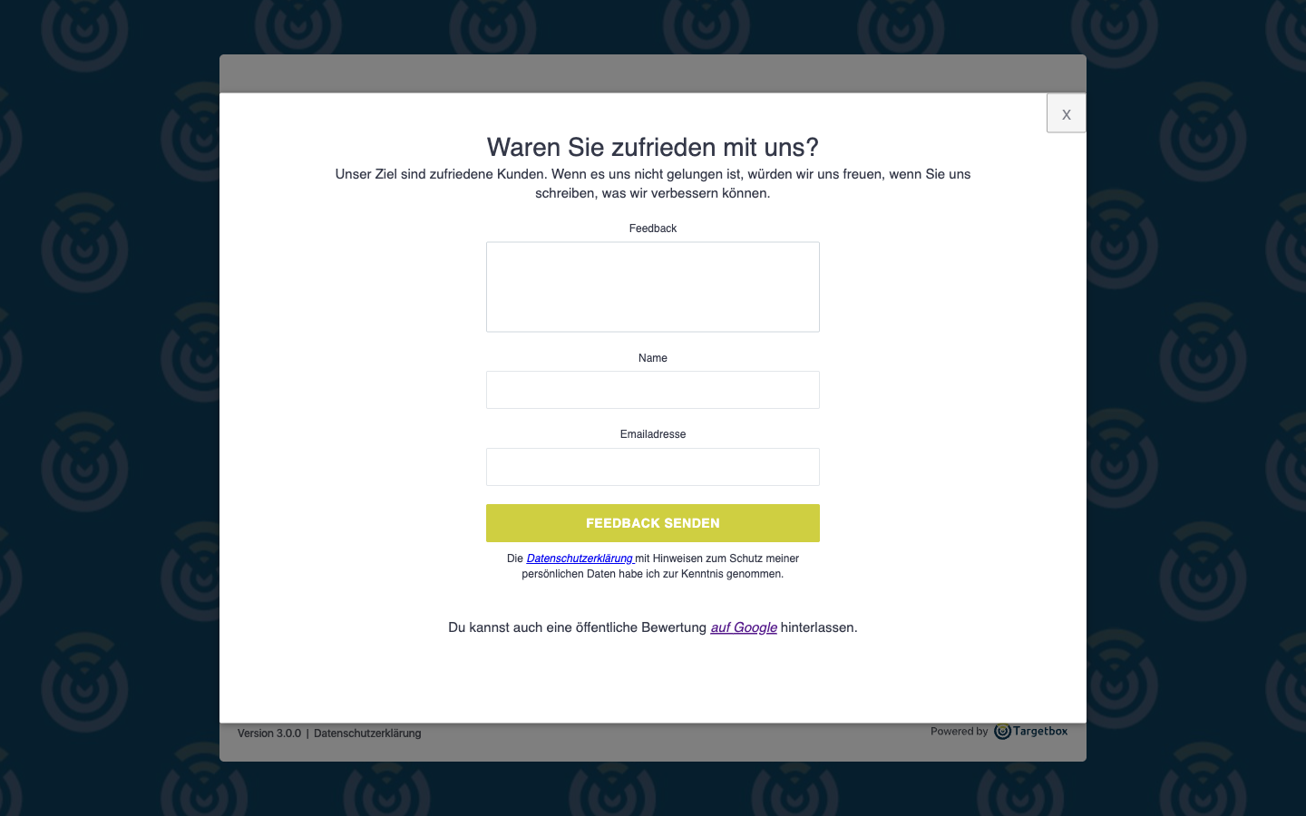 Kunde gibt direktes Feedback über die Targetbox-Vorschaltseite